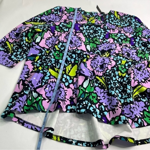 NEW Melissa McCarthy Seven7 Purple & Teal Floral Preppy Flirty Peplum Flare Top - Picture 12 of 12